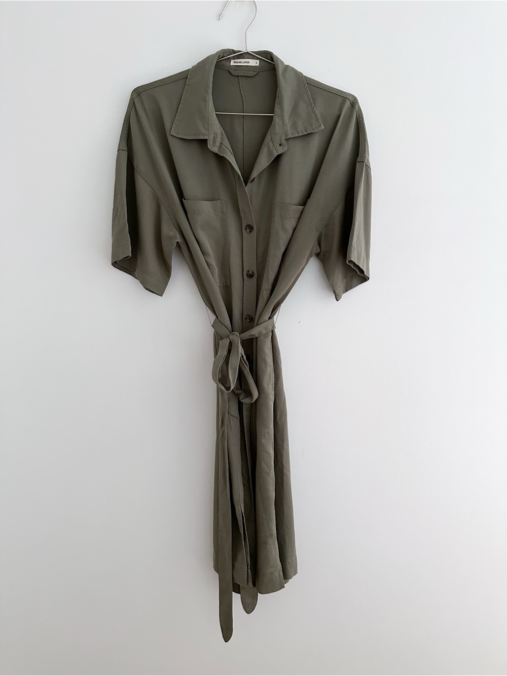 Marine Layer Renata Shirt Dress Size Small Olive Green Belted Utility Midi Dress - Picture 9 of 9